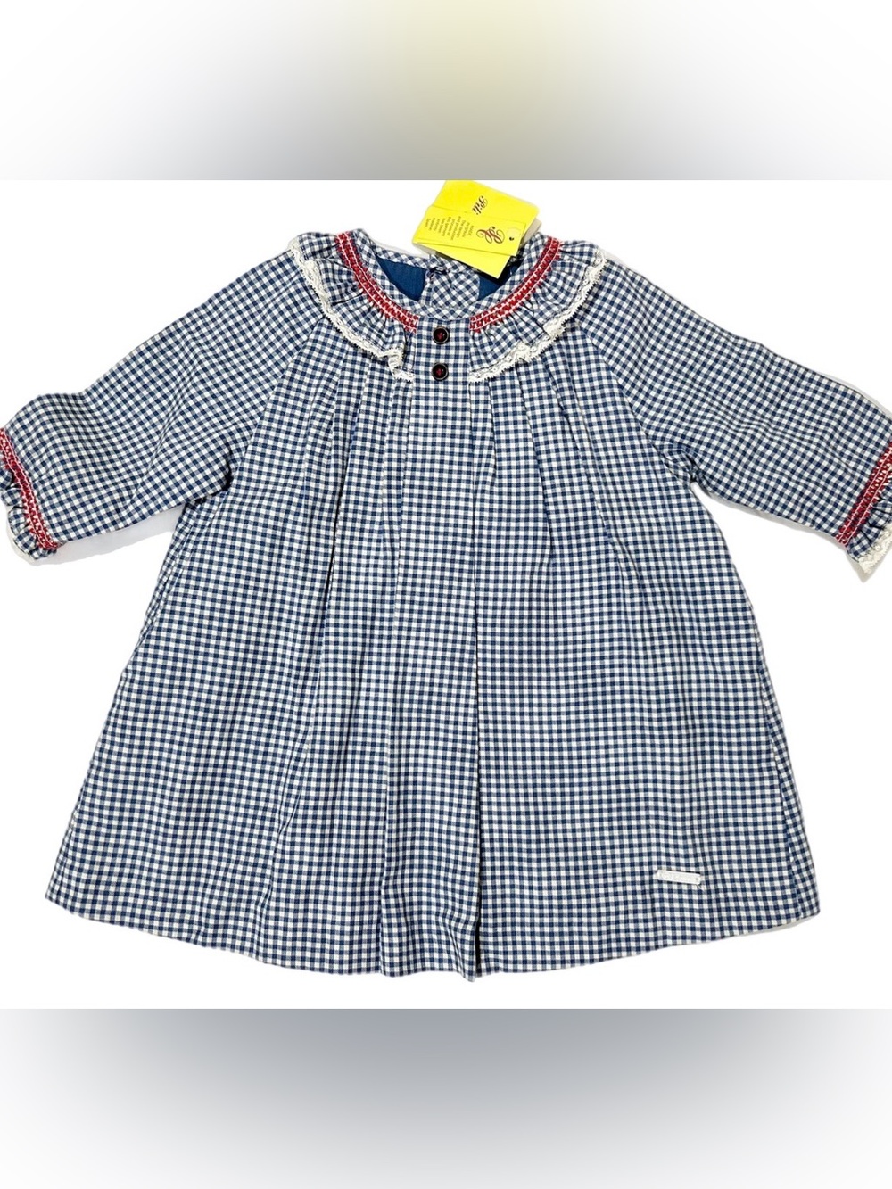 Pili Carrera‎ Peter Pan collar Blue Gingham Baby Dress 12 Months